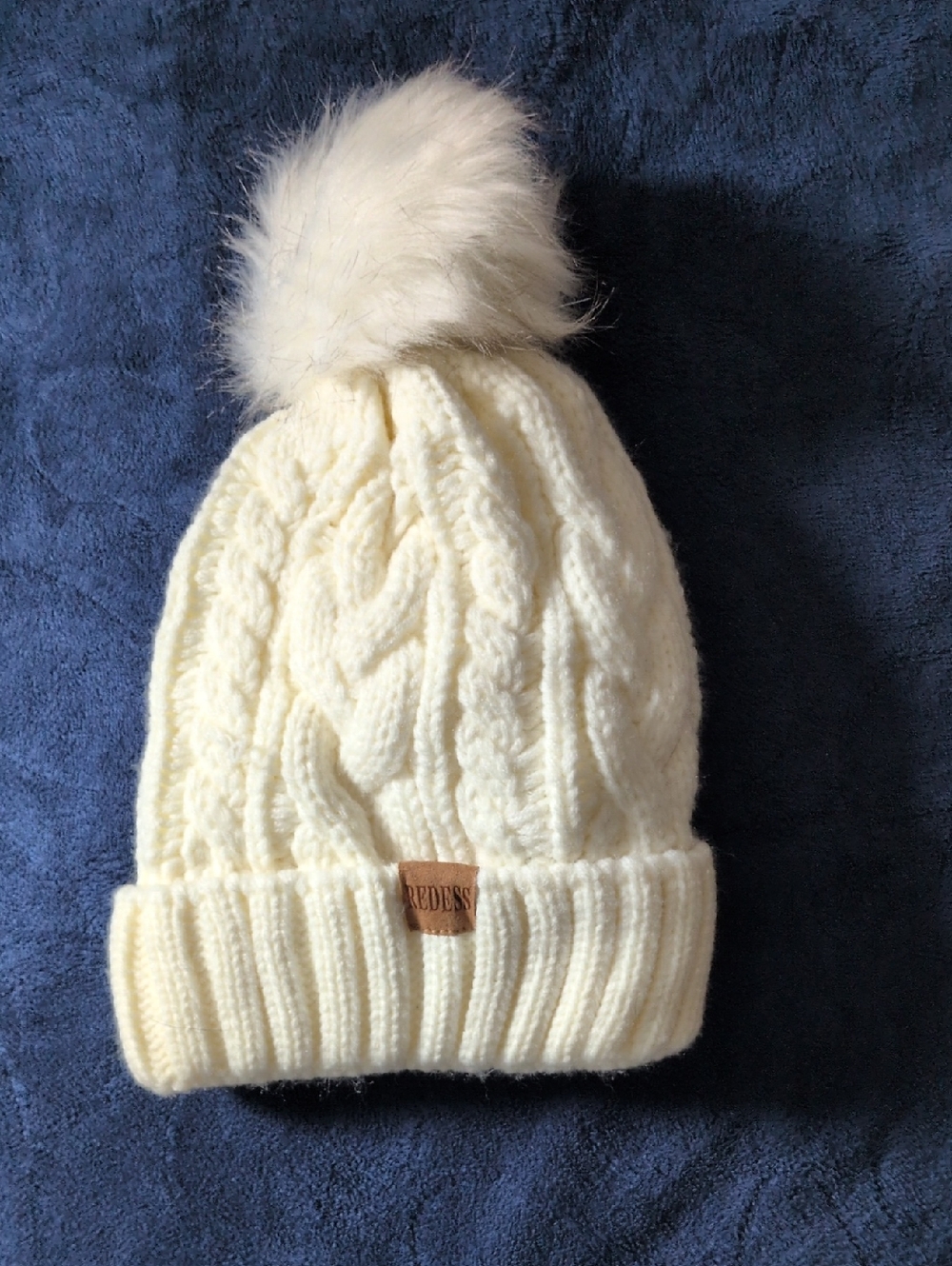 Cream Cable Knit Pom Beanie -
